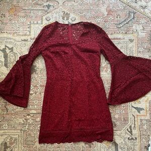 White House Black Market Burgundy Lace Long Sleeve Dress